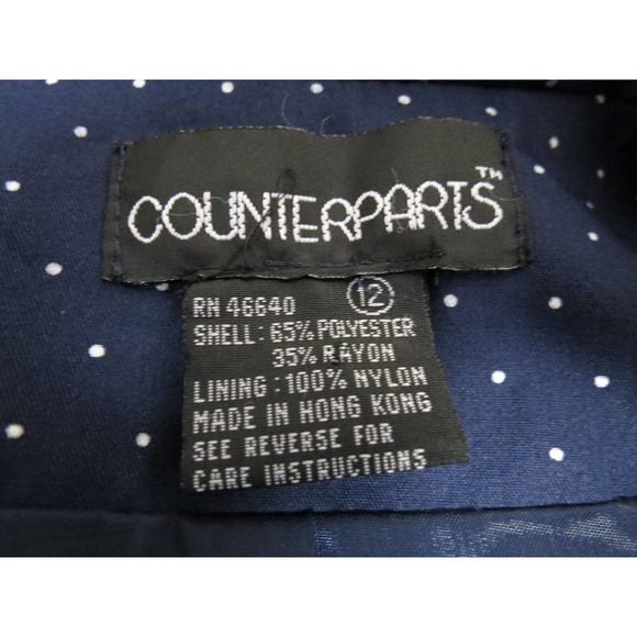 Vintage Size 12 Large Counterparts Navy Blue White Polka Dot Jacket Blazer - Picture 5 of 6